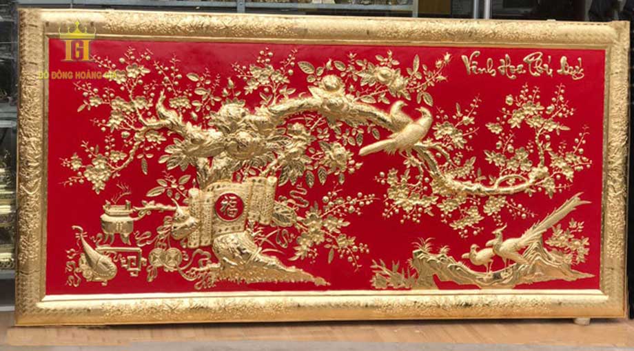Tranh Đồng Vinh Hoa Phú Quý Mạ Vàng 24K Nền Đỏ 2M16